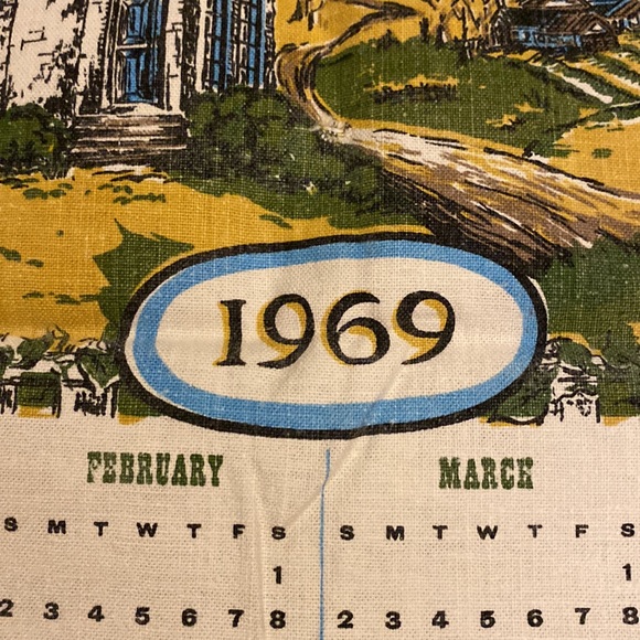 Vintage Linen Calendar Tea Towel Country Church 1969 - Picture 4 of 6